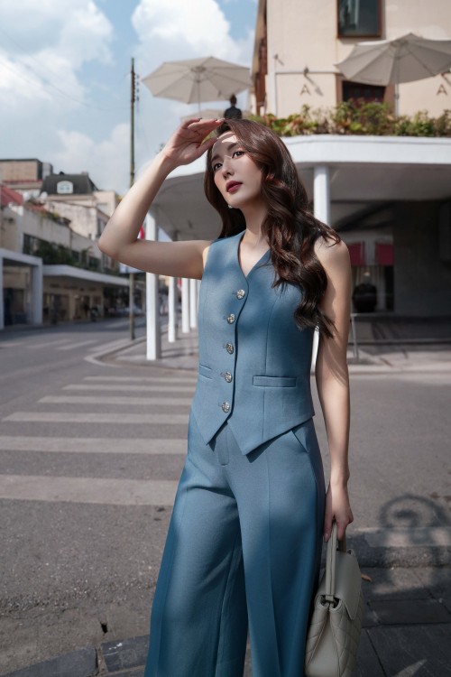 Sixdo Blue Woven Waistcoat